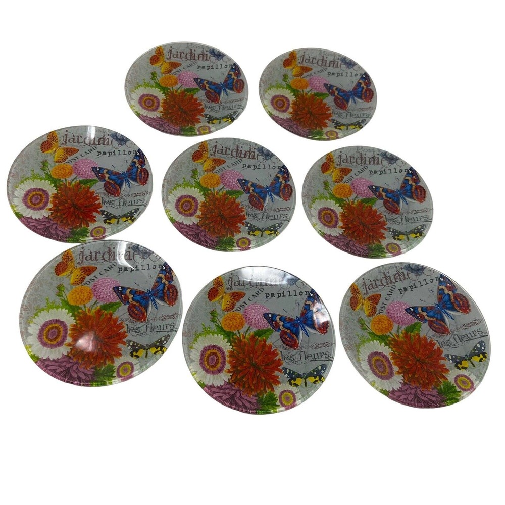 Notions Bouquet De Fleur Plates Set of 8 Decorative Butterfly Flora 6" NEW
